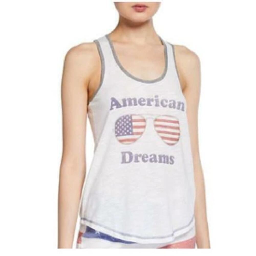 PJ Salvage Womens Medium American Dreams Tank Top White Cotton Blend Racerback